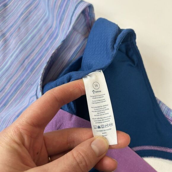 Ivivva By Lululemon Get Loud Tank Top Girls 14 Striped Blue Built In Bra - Picture 8 of 8